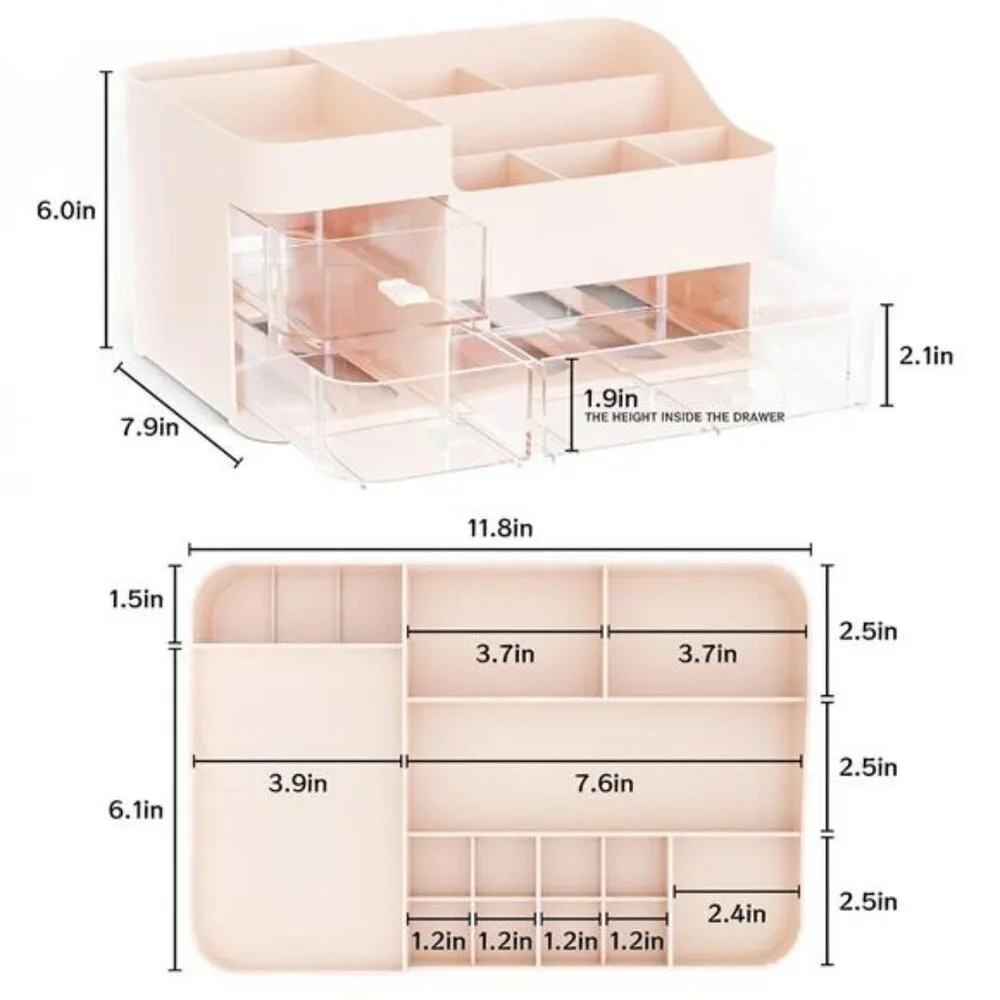 Pink Makeup Organizer with Drawers Large Skincare Vanity Storage Box